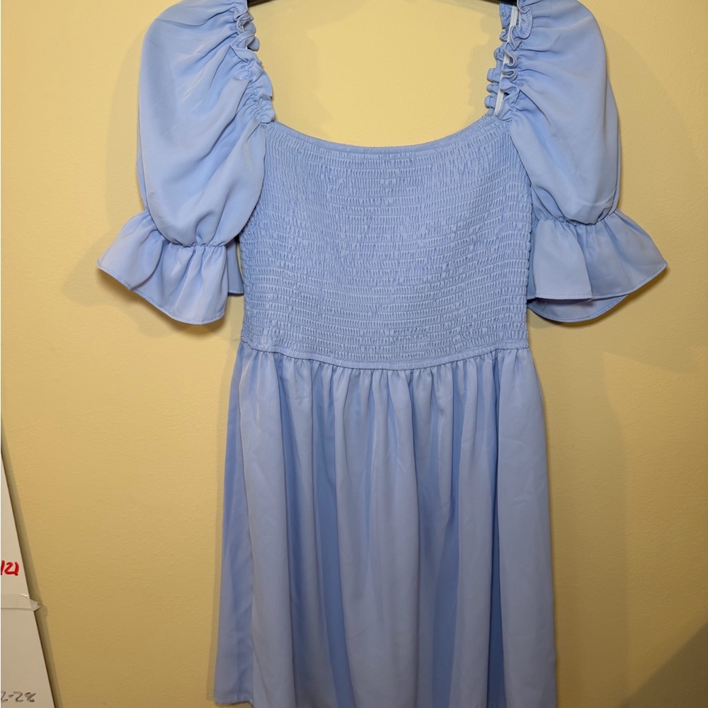 Elegant Light Blue Smocked Dress - Picture 3 of 3